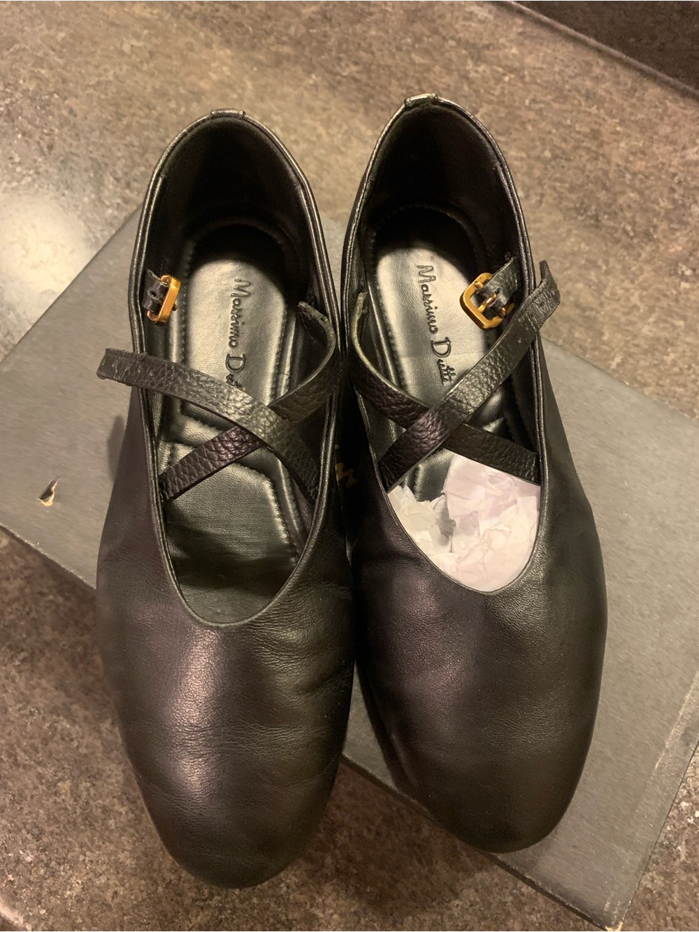 Massimo Dutti Black Leather Mary Jane Ballet Flats
